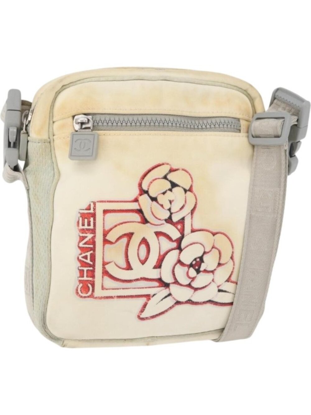 CHANEL Sports Line Shoulder Bag Nylon White Silver CC